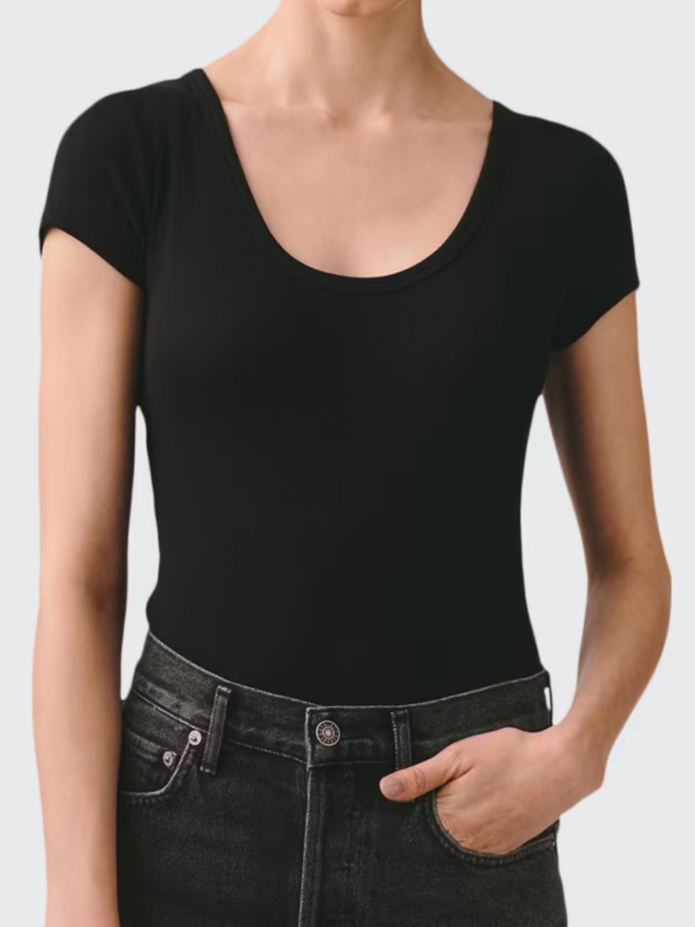 Agolde Black Scoop Neck Short Sleeve Bodysuit